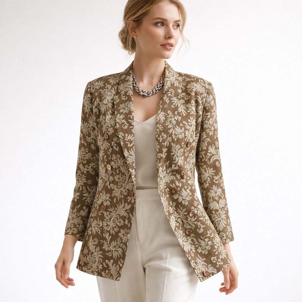 Linda Allard Ellen Tracy Silk Blazer Baroque Floral Paisley Jacket 8 Vintage
